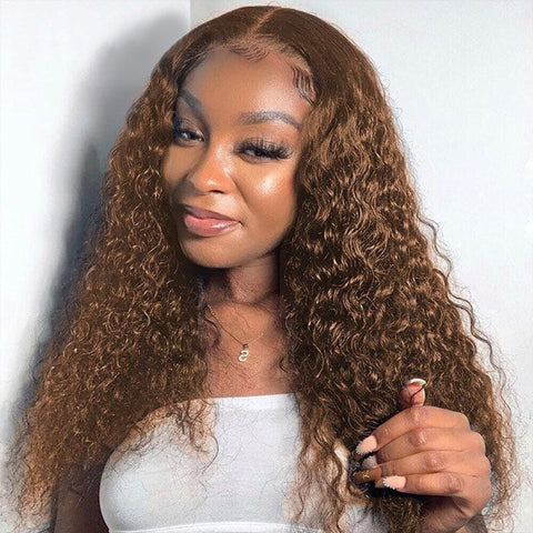 Glueless Chocolate Brown Deep Wave Lace Closure Wig 4x4 5x5 Pre Cut HD Transparent Curly Human Hair Lace Wigs Beginner Friendly