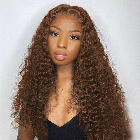 Glueless Chocolate Brown Deep Wave Lace Closure Wig 4x4 5x5 Pre Cut HD Transparent Curly Human Hair Lace Wigs Beginner Friendly