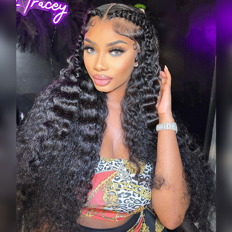 ALIGLOSSY 200 250 Density 13x6 Transparent Lace Front Deep Wave Human Hair Wigs