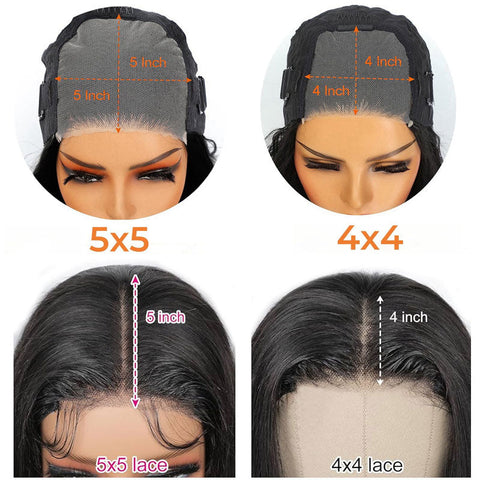 Pre Cut Glueless 4x4 5x5 Kinky Straight Closure Wig HD Transparent Human Hair Wigs Beginner Friendly