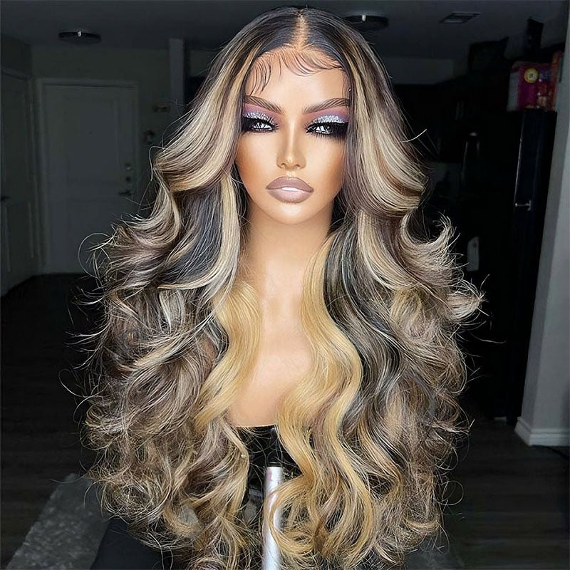 Aliglossy Balayage Highlights Color 13x4 Lace Front Human Hair Wigs