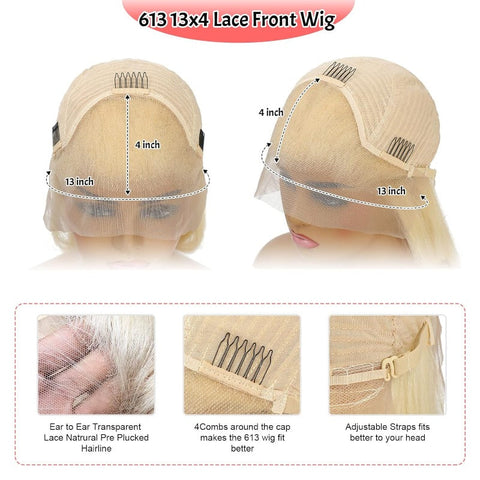 180 Density 613 Blonde Straight/Body Wave/Deep Wave Lace Front Wig 13x4 HD Transparent Lace Frontal Human Hair Wigs