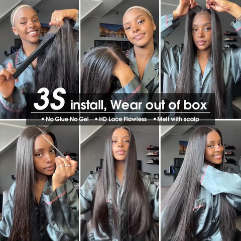 Pre Cut Glueless Straight Lace Front Wigs Pre Plucked HD Transparent Lace Closure Wigs Beginner Friendly