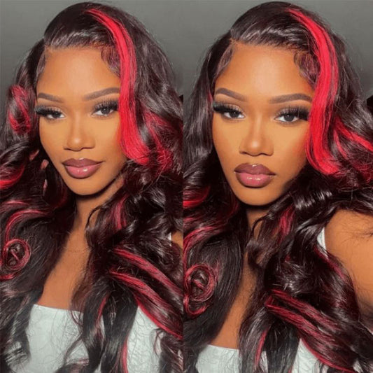 ALIGLOSSY Burgundy 99J Red Highlight 13x4 Lace Front Body Wave Wigs