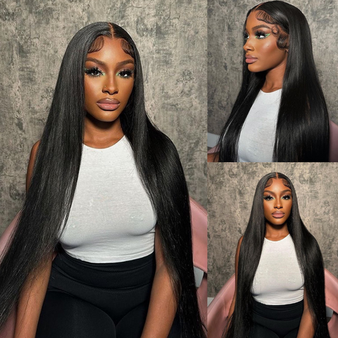 ALIGLOSSY 13x4 HD Transparent Straight Lace Frontal Wigs Pre-Plucked With Baby Hair 180 Density Human Hair Lace Front Wigs