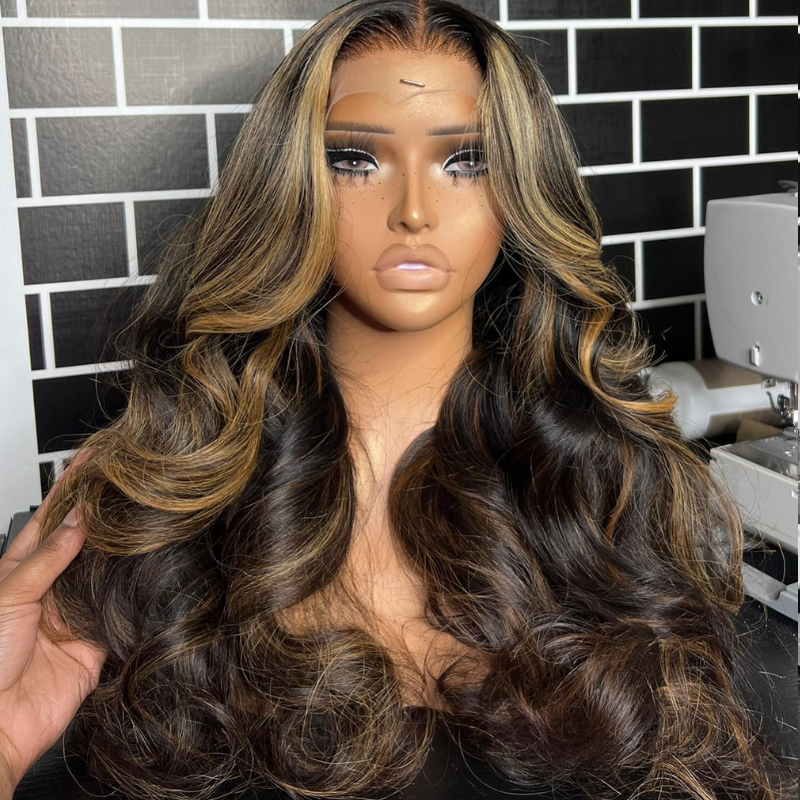 Aliglossy 250 Density Balayage Highlights 13x4 Lace Front Body Wave Virgin Human Hair Wigs