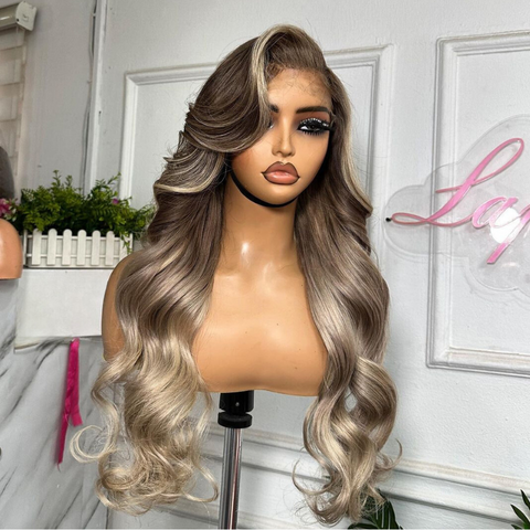 Aliglossy 250 Density Ash Dirty Ombre Skunk Blonde 13x4 Lace Front Human Hair Wigs