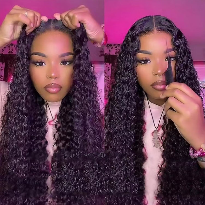 ALIGLOSSY Bye Bye Knots Wear And Go PRE CUT Glueless Deep Wave Wigs 4x4/5x5 HD Lace Closure Wig Human Hair Wigs Pre Plucked Beginner Friendly