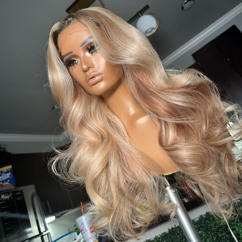 Aliglossy 250 Density Balayage Ash Honey Blonde Highlights 13x4 Lace Front Virgin Human Hair Wigs