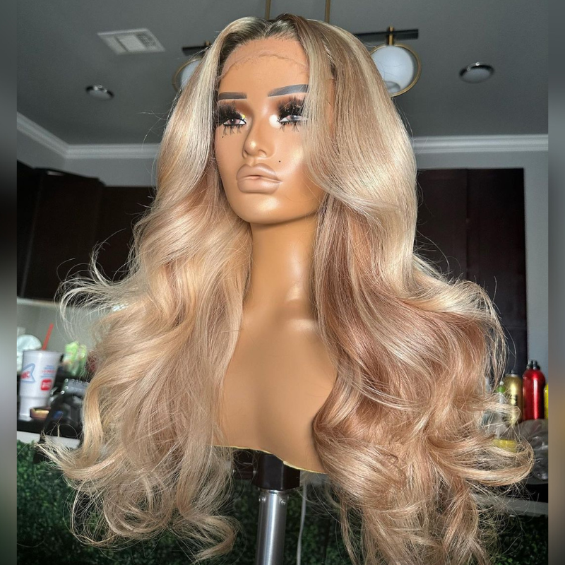 Aliglossy 250 Density Balayage Ash Honey Blonde Highlights 13x4 Lace Front Virgin Human Hair Wigs