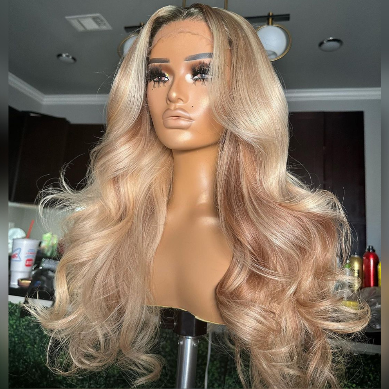 Aliglossy 250 Density Balayage Ash Honey Blonde Highlights 13x4 Lace Front Virgin Human Hair Wigs