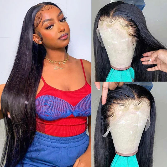 ALIGLOSSY 13x4 Glueless HD Transparent Straight Lace Front Hair Wigs