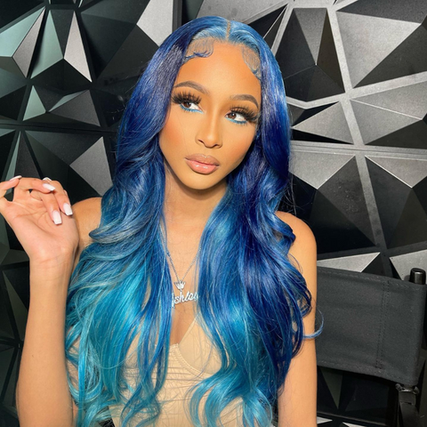 Aliglossy Ombre Blue Layered Cut Hair Wig 250% Density 13x4 Transparent Lace Frontal Wigs