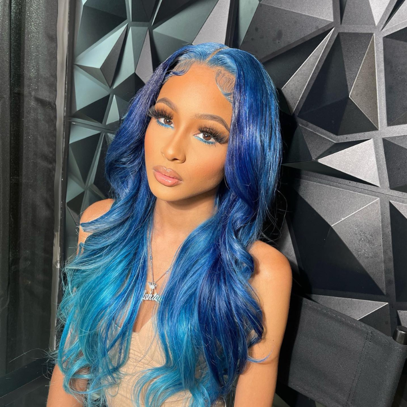 Aliglossy Ombre Blue Layered Cut Hair Wig 250% Density 13x4 Transparent Lace Frontal Wigs