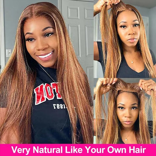 Glueless 5x5 4x4 Pre Cut Lace Wig P4/27 Highlight Straight HD Lace Closure Wig Beginner Friendly