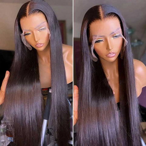 13x4 HD Transparent Straight Lace Frontal Wigs Pre-Plucked With Baby Hair Human Hair