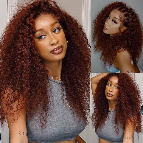 Glueless Reddish Brown Deep Wave Lace Closure Wig 4x4 5x5 Pre Cut HD Transparent Curly Human Hair Lace Wigs Beginner Friendly