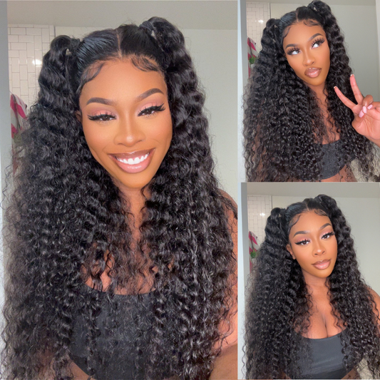 13x4 HD Transparent Curly Deep Wave 180%  Density Lace Frontal Wigs Pre Plucked Virgin Human Hair Wigs