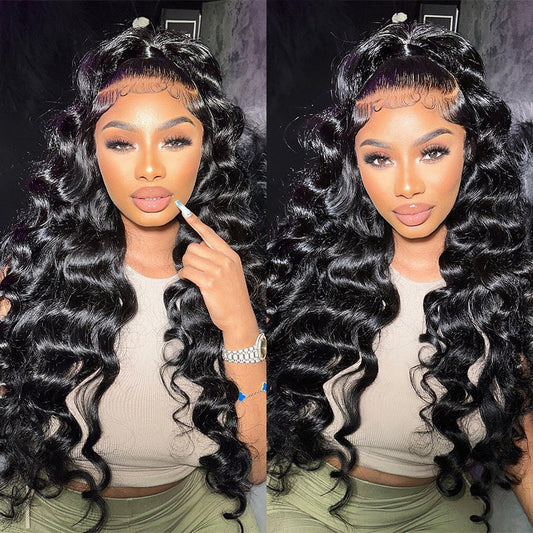 Aliglossy 250 300 Density Wand curls 13x4 Transparent Lace Front Loose Deep Wave Human Hair Wigs