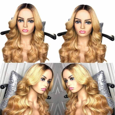 ALIGLOSSY Ombre Brown 1B/27 1B/30 13x4 HD Transparent Lace Front Body Wave Wig