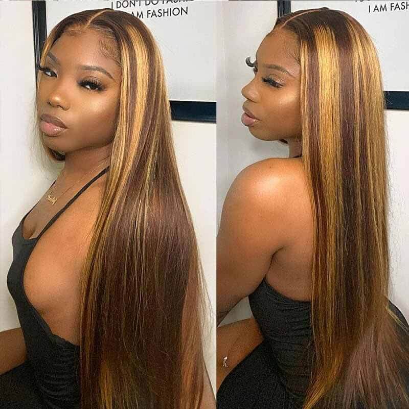 ALIGLOSSY Honey Blonde Highlight13x4 HD Transparent Lace Front Wig