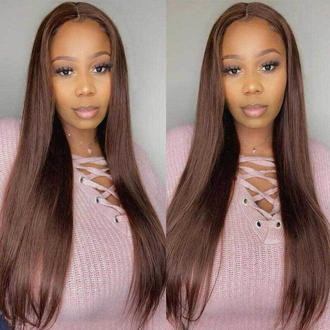 ALIGLOSSY Chocolate Brown 13x4 Glueless Straight Hair Lace Front Wig