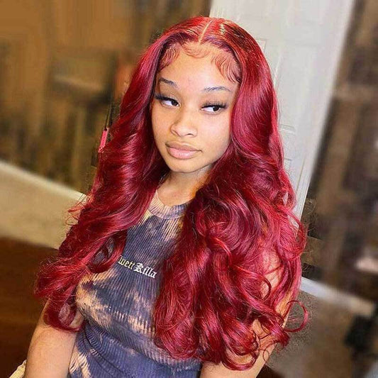 ALIGLOSSY 180% Density Burgundy 13x4 Glueless Body Wave Lace Front Wig