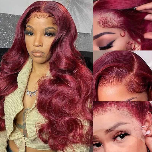 ALIGLOSSY 180% Density Burgundy 13x4 Glueless Body Wave Lace Front Wig