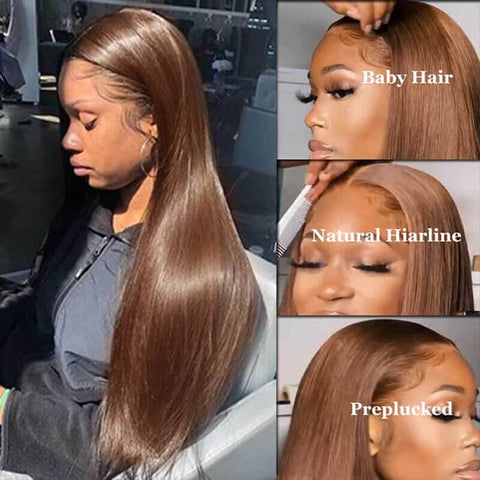 ALIGLOSSY Chocolate Brown 13x4 Glueless Straight Hair Lace Front Wig