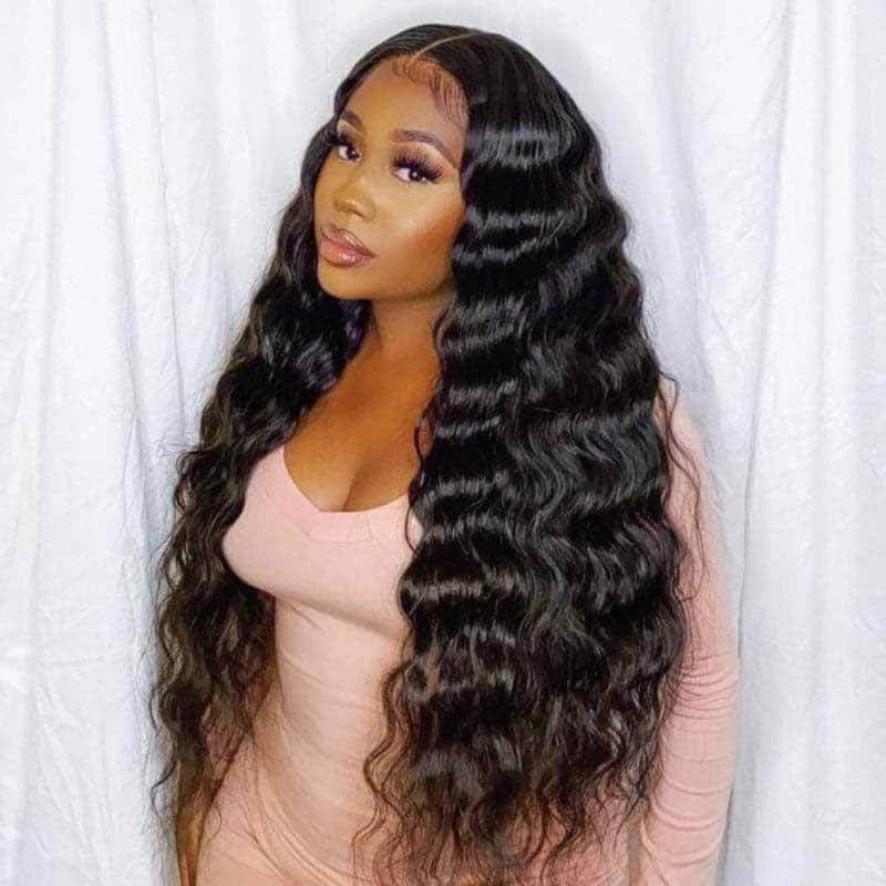 ALIGLOSSY 13x4 Loose Deep Wave Wig 180 HD Transparent Lace Frontal Wigs