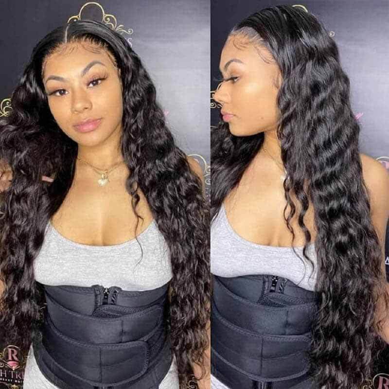 ALIGLOSSY 13x4 Loose Deep Wave Wig 180 HD Transparent Lace Frontal Wigs