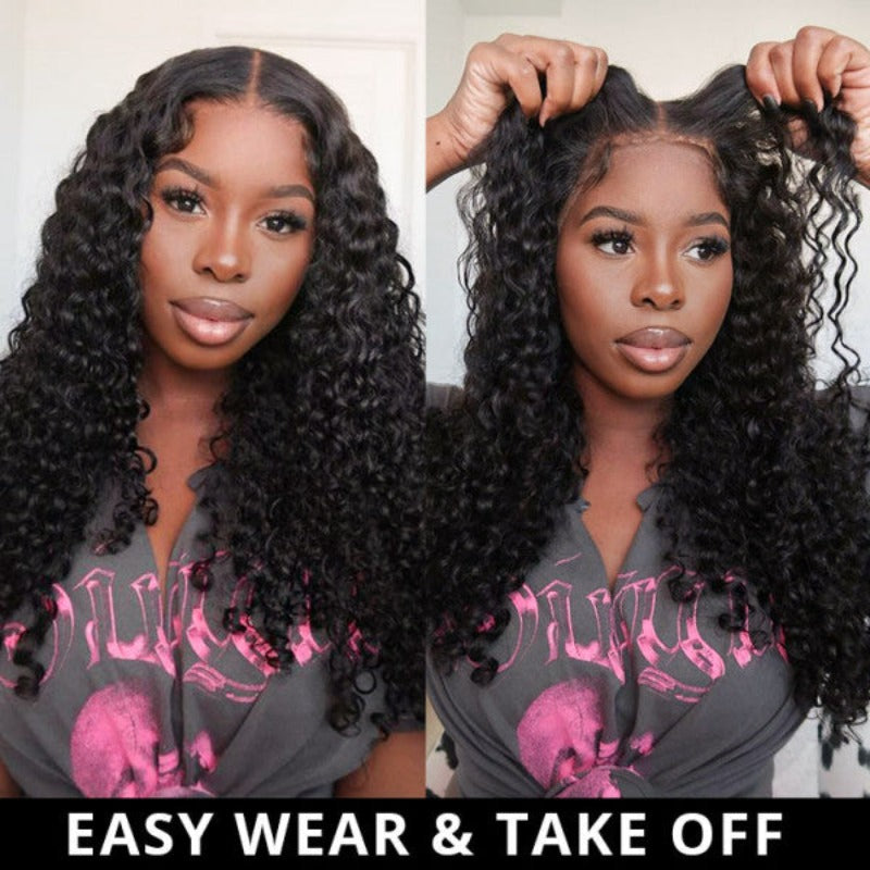 ALIGLOSSY Bye Bye Knots Wear And Go PRE CUT Glueless Deep Wave Wigs 4x4/5x5 HD Lace Closure Wig Human Hair Wigs Pre Plucked Beginner Friendly