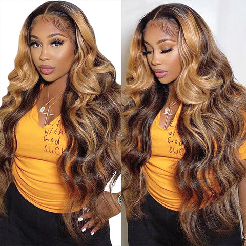 ALIGLOSSY Bye Bye Knots Glueless Wear Go 5x5 4x4 Pre Cut Lace Wig P4/27 Highlight Body Wave HD Lace Closure Wig Beginner Friendly