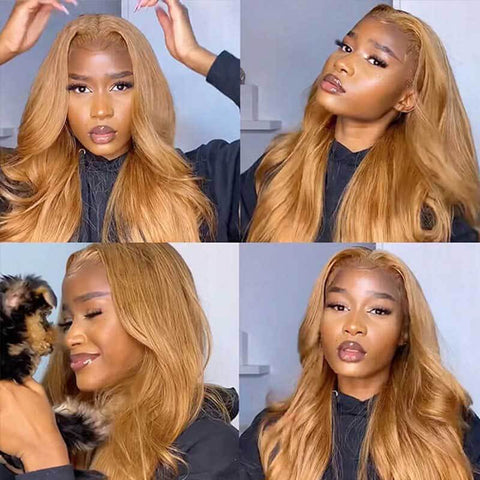 ALIGLOSSY Bye Bye Knots Pre Cut Wear Go Glueless Honey Blonde 4x4 5x5 Body Wave Closure Wig HD Transparent Human Hair Lace Wigs Beginner Friendly