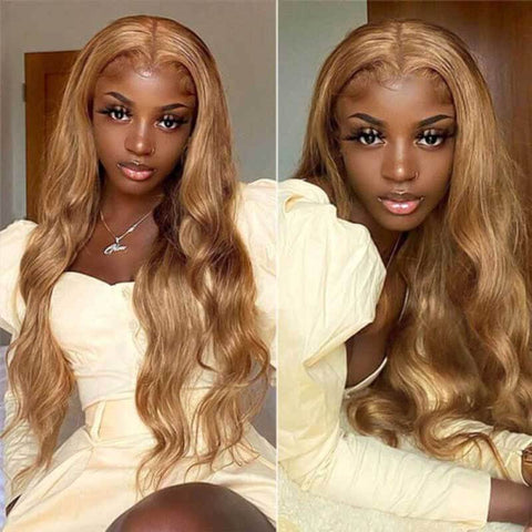 ALIGLOSSY Bye Bye Knots Pre Cut Wear Go Glueless Honey Blonde 4x4 5x5 Body Wave Closure Wig HD Transparent Human Hair Lace Wigs Beginner Friendly