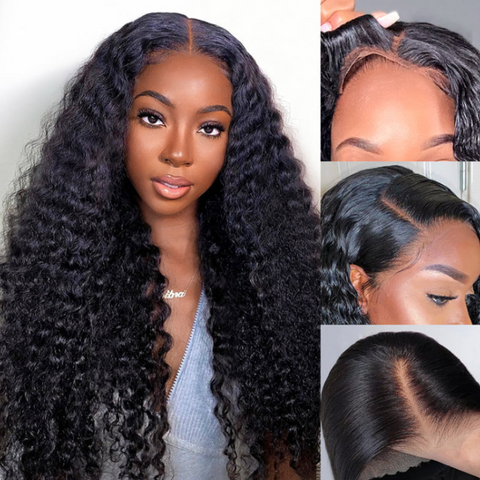 ALIGLOSSY Bye Bye Knots Wear And Go PRE CUT Glueless Deep Wave Wigs 4x4/5x5 HD Lace Closure Wig Human Hair Wigs Pre Plucked Beginner Friendly