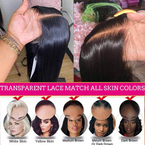 ALIGLOSSY Pre-Plucked 13x4 HD Transparent Straight Lace Frontal Wigs