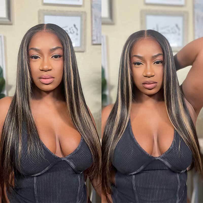 ALIGLOSSY 1B/30 Highlight 13x4 Glueless Straight Hair Lace Front Wig