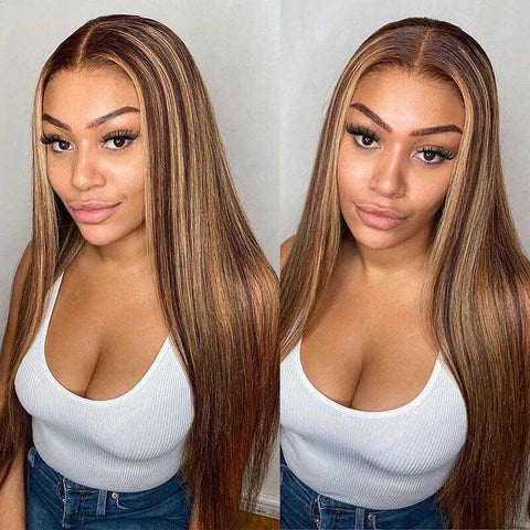 ALIGLOSSY Highlight Blonde P4/27 13x4 Glueless Straight Lace Front Wig