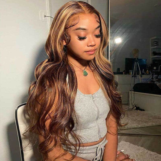 ALIGLOSSY Glueless P4/27 Highlights 13x4 Body Wave Lace Front Wig