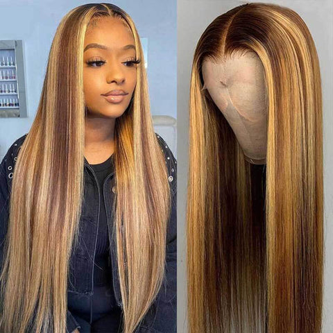 ALIGLOSSY Highlight Blonde P4/27 13x4 Glueless Straight Lace Front Wig