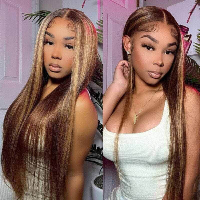 ALIGLOSSY Honey Blonde Highlight13x4 HD Transparent Lace Front Wig