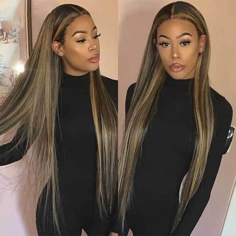 ALIGLOSSY 1B/30 Highlight 13x4 Glueless Straight Hair Lace Front Wig