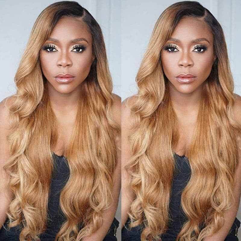 ALIGLOSSY Ombre Brown 1B/27 1B/30 13x4 HD Transparent Lace Front Body Wave Wig