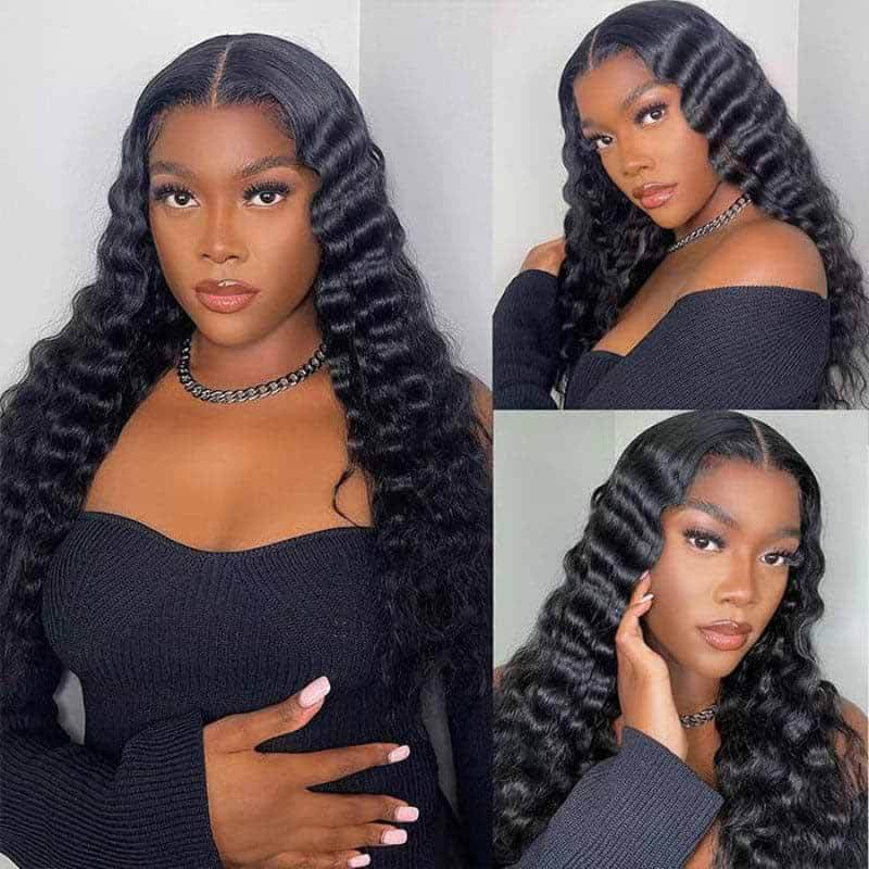 ALIGLOSSY 13x4 Loose Deep Wave Wig 180 HD Transparent Lace Frontal Wigs