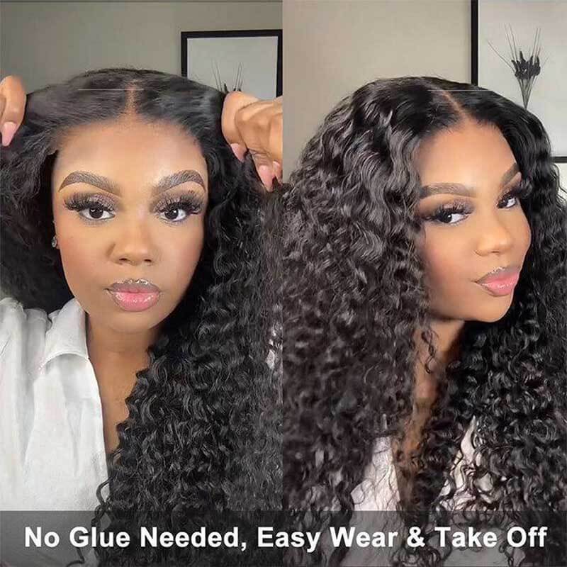 ALIGLOSSY Bye Bye Knots Wear And Go PRE CUT Glueless Deep Wave Wigs 4x4/5x5 HD Lace Closure Wig Human Hair Wigs Pre Plucked Beginner Friendly