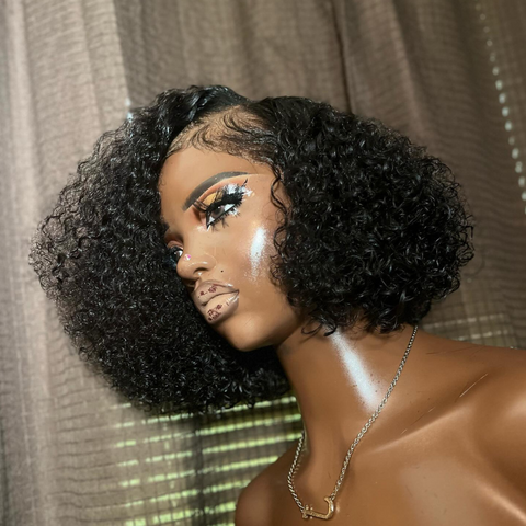 ALIGLOSSY Short Bob Kinky Curly Wig 13x4 Lace Front Human Hair Wigs