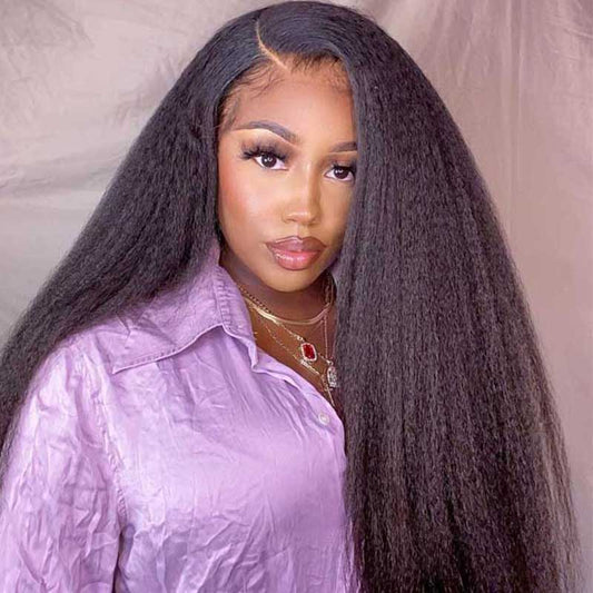 ALIGLOSSY 4x4 13x4 HD Transparent Lace Front Wigs Kinky Straight Human Hair Wigs