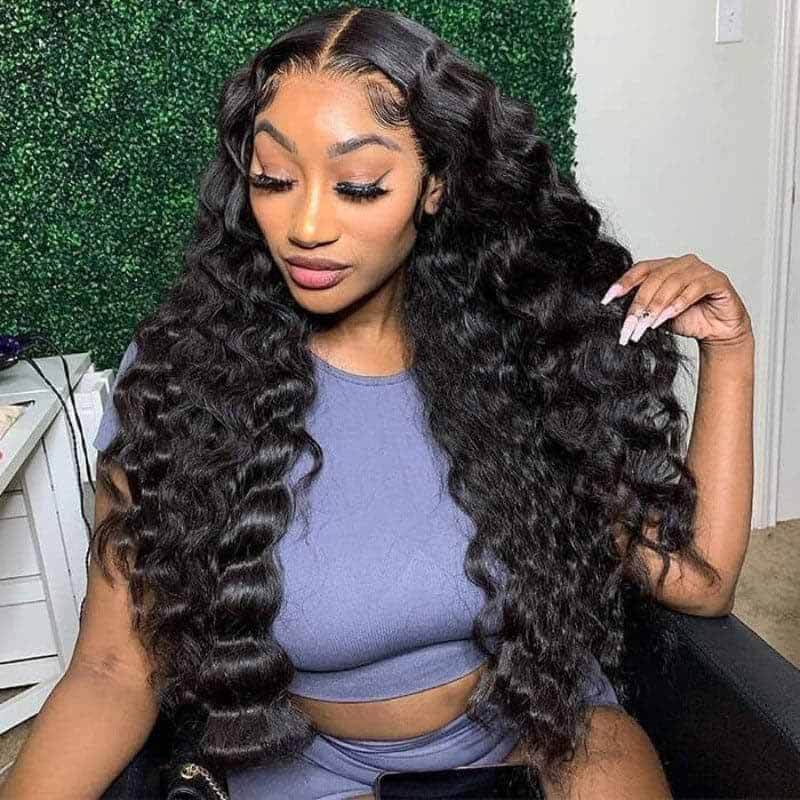 ALIGLOSSY 13x4 Loose Deep Wave Wig 180 HD Transparent Lace Frontal Wigs