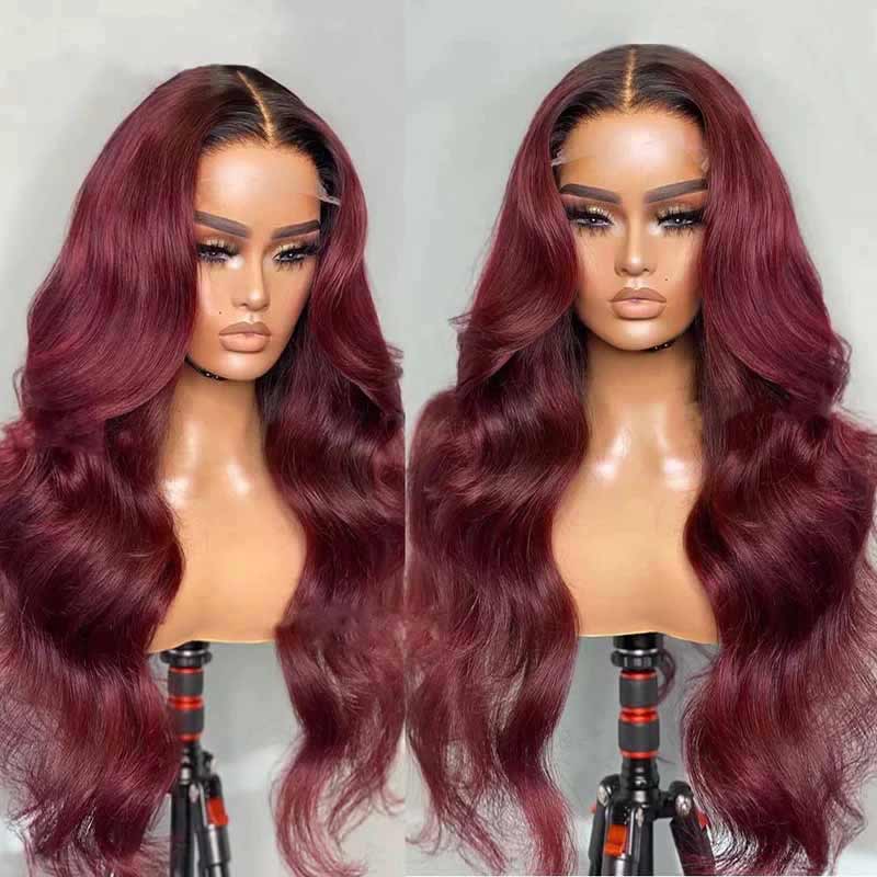 ALIGLOSSY 13x4 HD Transparent Lace Front Ombre 1B/99J Body Wave Wig